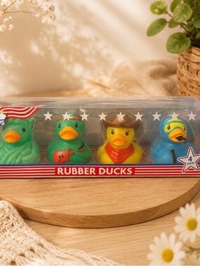 Kids 4-Pack Rubber Ducks - Patriotic Green, Yellow & Blue